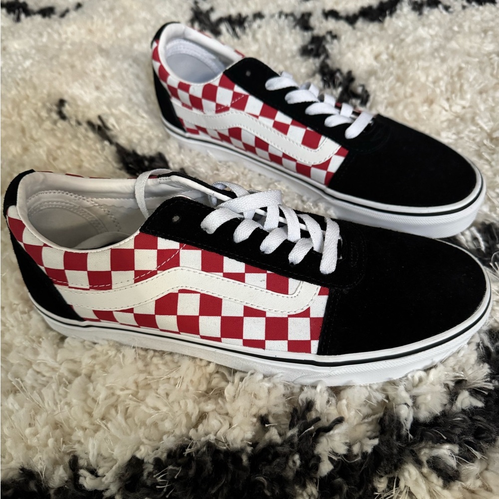 Brand New Vans Checkerboard Black and Red Sneakers